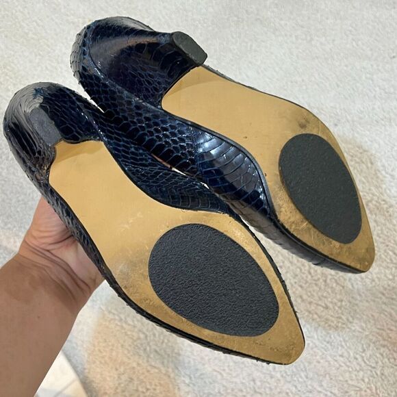 Vtg J Renee Womens Navy Blue Pump Heels 6M Snakeskin Stiletto Pointed Toe 90s - Picture 8 of 14